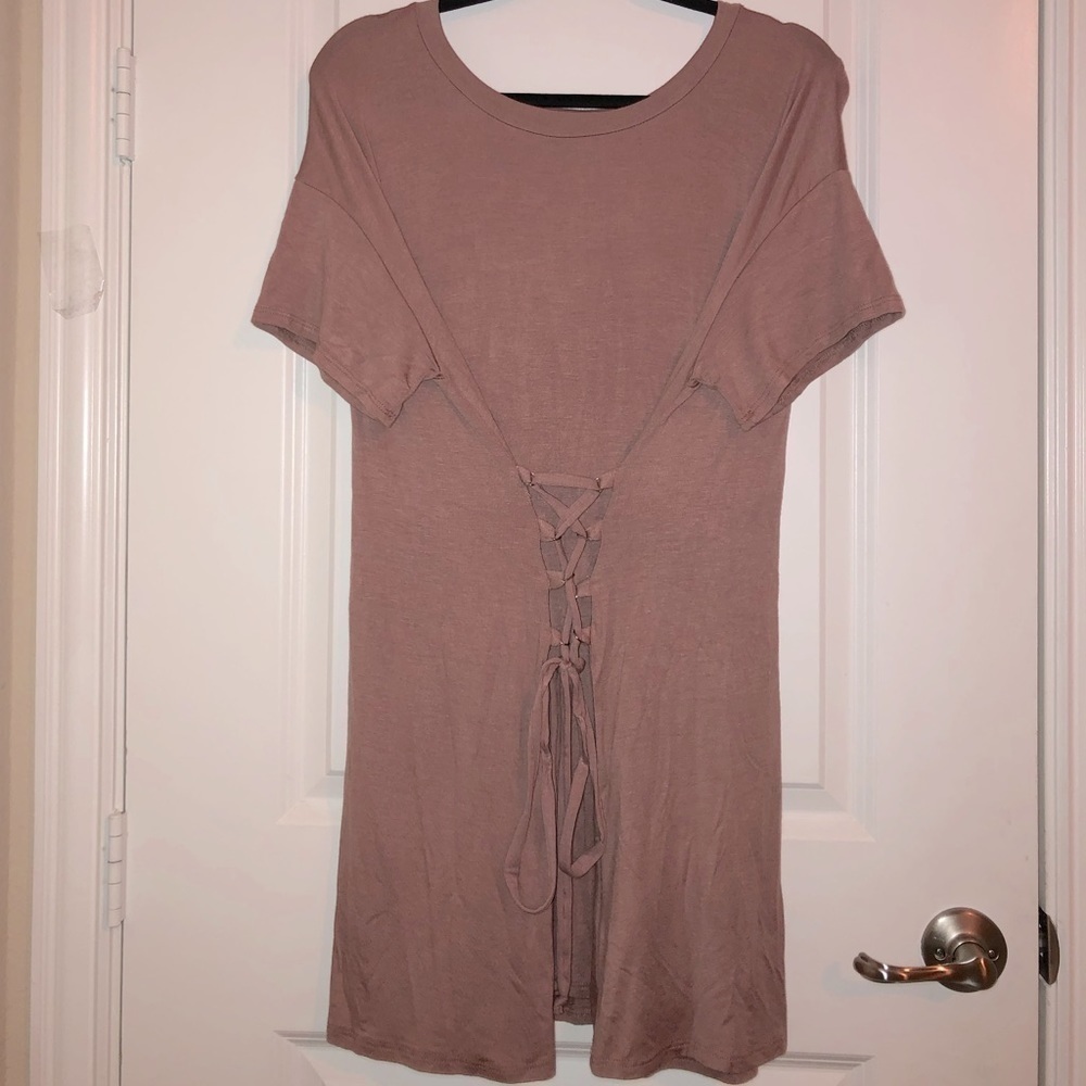 Maronie Lace Up Dress Size Large Color Blush Pink NWOT